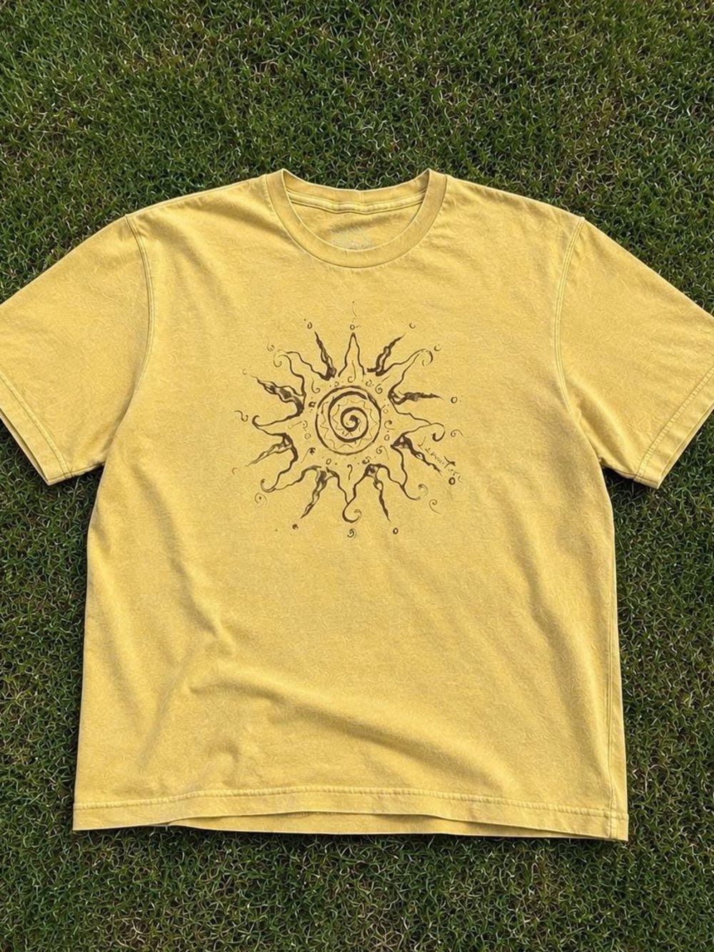 Yellow Sun Spiral Graphic Crewneck Tee - Men
